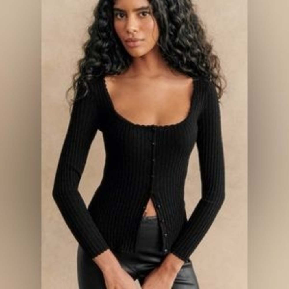ISO Sézane Black Ribbed Cardigan